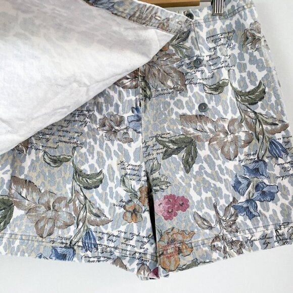 Vintage Stampede  Botanical Print Lightweight Denim Shorts Skort M - Picture 3 of 7